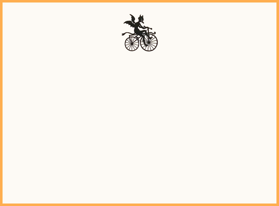 Devil on Bicycle Note Cards - Tangerine Border