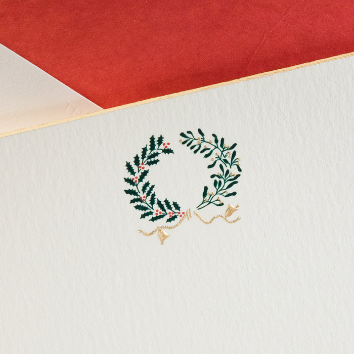 Holly & Mistletoe Wreath Note Cards